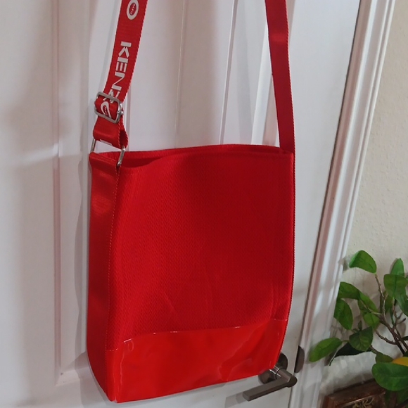 Kenzo Red Fire Stitch WIDE Signature Stripe Strap PARFUMS Messenger Tote - Picture 5 of 6